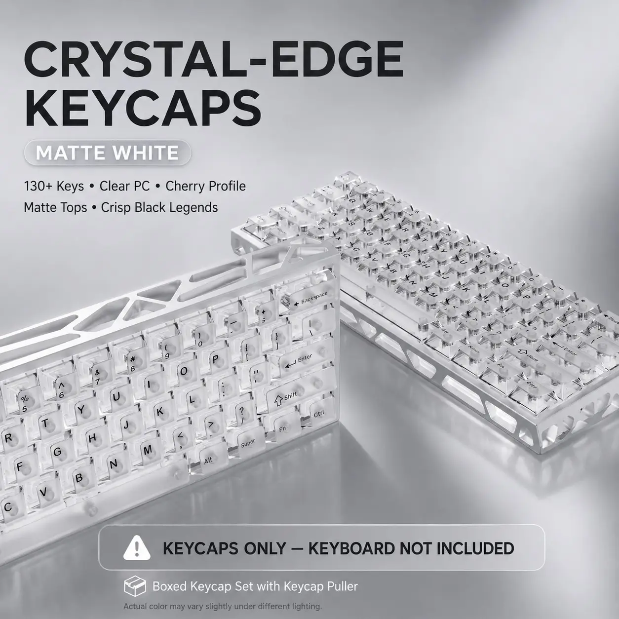 130+ Key Transparent PC Keycap Set with Keycap Puller for Mechanical Keyboard, Cherry Profile, Durable Design, Perfect Fit for Gaming & Office Use