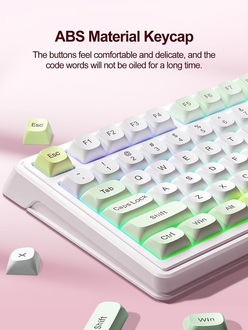 AULA F3099 three-mode, 99-key layout, light tone keys, cool RGB lighting effect, multi-function knob, ergonomic design, long battery life, compatible with computers, notebooks, mobile phones, membrane keyboard, Rgb Backlit Keyboard