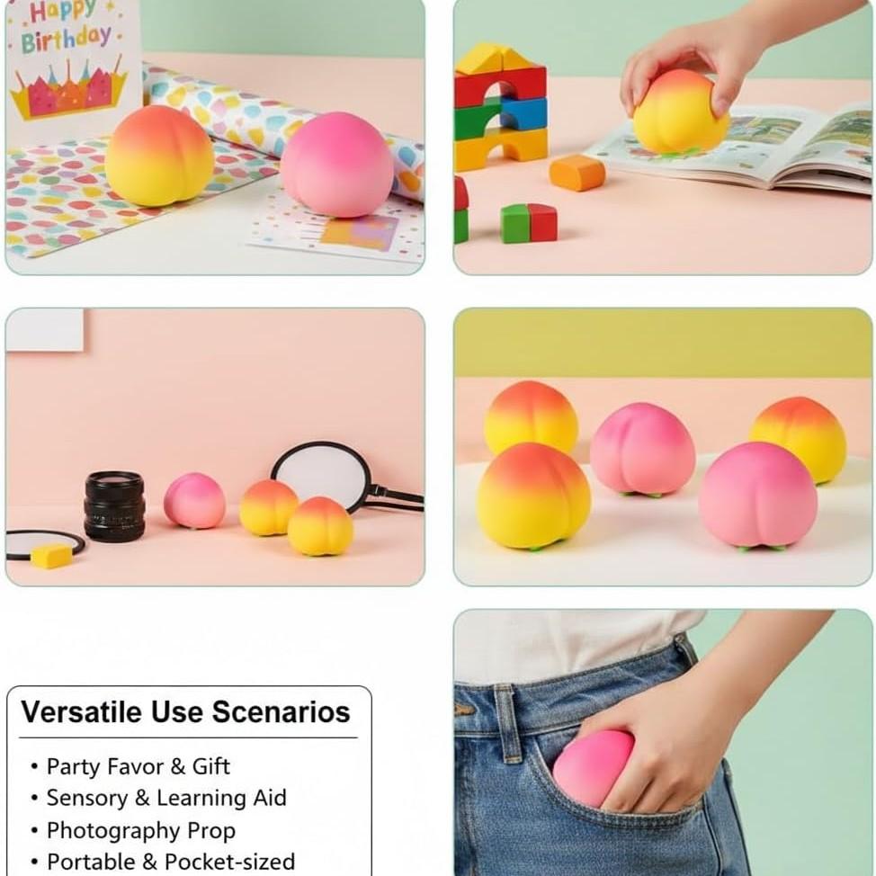 2PCS Peach Squishies Slow Rising Stress Relief Toy, Realistic Peach Shaped Fruit Squeezable Balls, Big Squeezable Peaches, Soft Flexible Fidget Toys Decompression Gift for Adults
