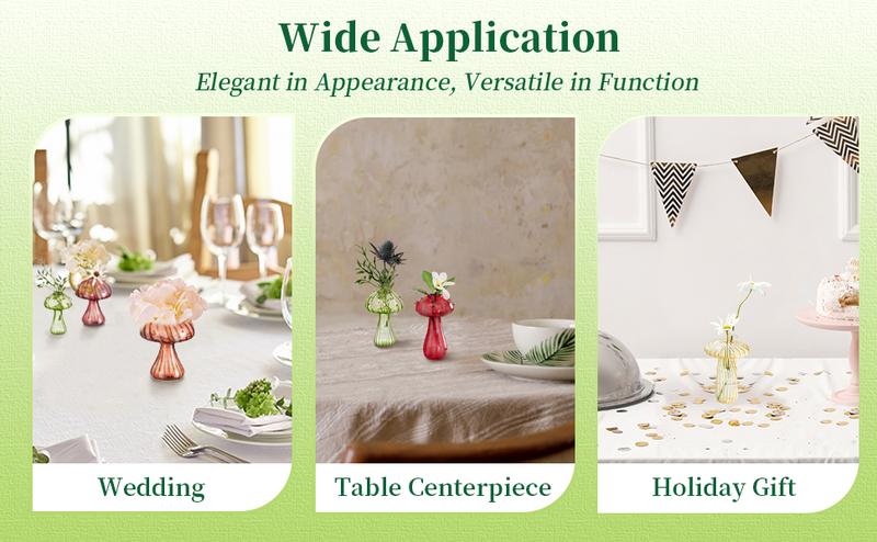 NUPTIO Colorful Mushroom Glass Vase Mini Cute Hydroponic Indoor Planters Spring Gifts for Women Room Table Decor Windowsill Propagation Bud Vase Ornaments for Bouquet Display