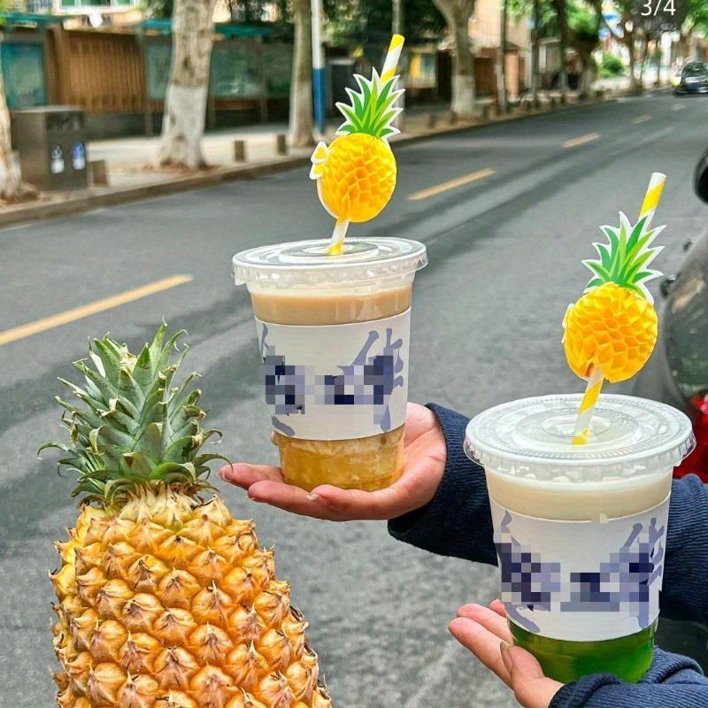 6 New Pineapple Paper Straws for Beverage Decoration INS Style Creative Design Straws Milk Tea Shop Coffee Shop Bar Summer Hot Drink Straws Disposable Pineapple Straws