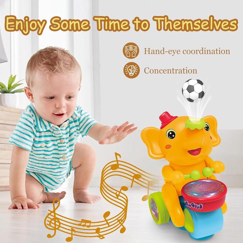 Baby Elephant Musical Crawling Toy with Lights, Sounds, Blowing Ball, Infant Sensory Toys, Birthday Gifts for Kids Boy Girl 3 4 5 6 7 8 Years (Blue)