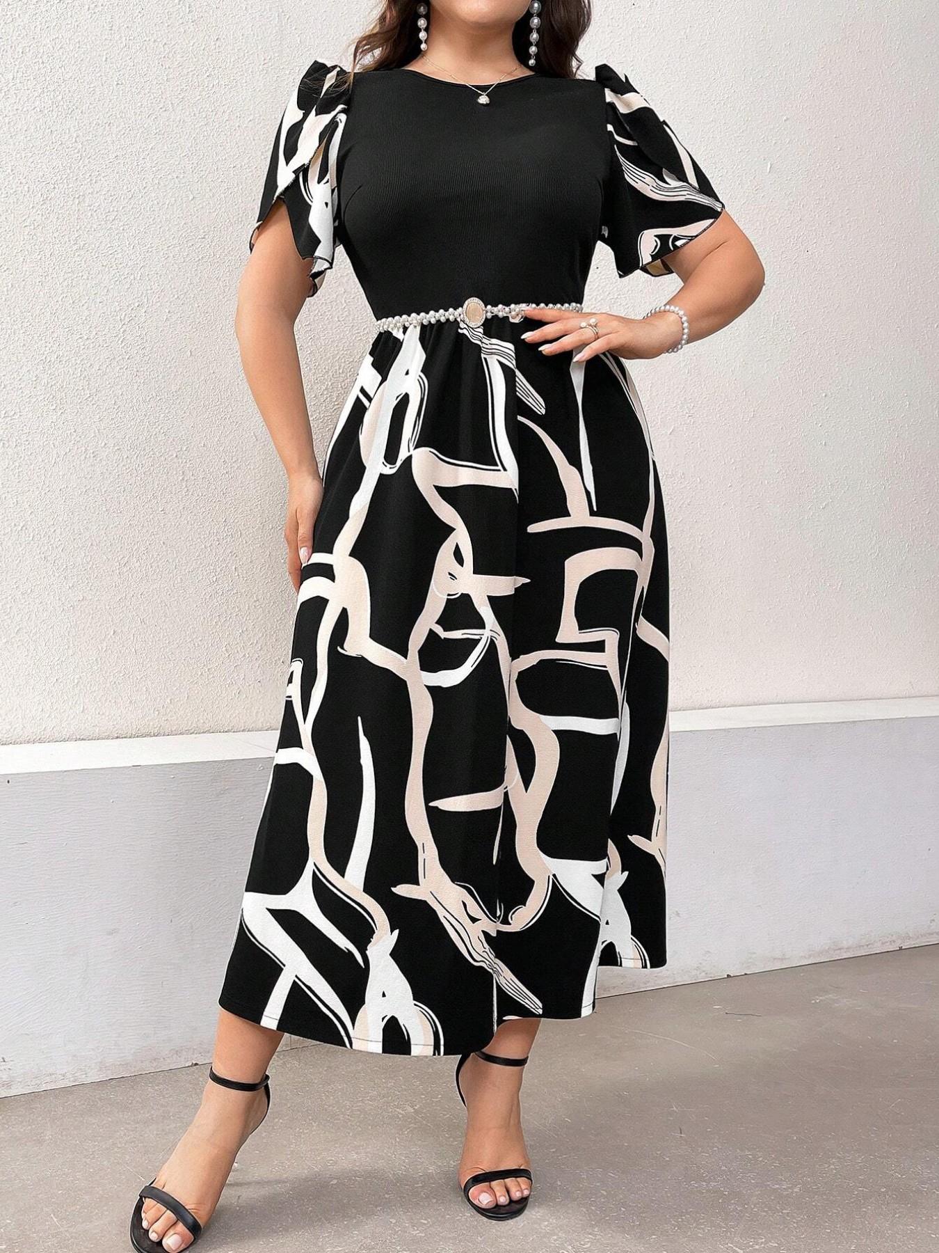 Elegant Summer Dress for Plus Size Women, Floral Print Round Neck Short Sleeve, Casual Style Without Belt, Perfect for Daily Wear