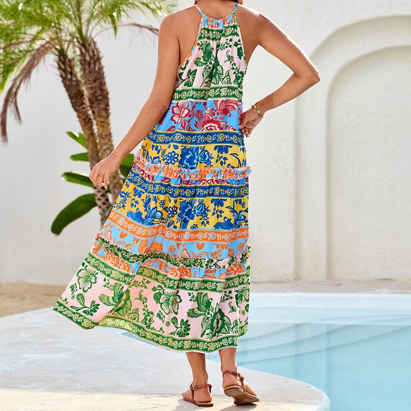 【Valentine's Day Limited】【Runs Large | Size Down】GRACE KARIN Women's Maxi Boho Dress Casual Summer Loose Long Floral Sundresses Flowy Halter Tiered Beach Vacation Outfits