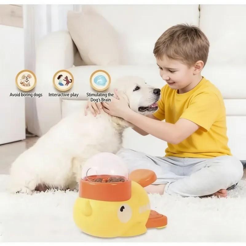 2-in-1 Interactive Cat Puzzle Treat Dispenser Toy Supplies, Duck-Shaped Food Slow Feeder for Cats and Small Dogs, IQ Enrichment, IQ Training and Exercise Dried Treats 8.6 Inches