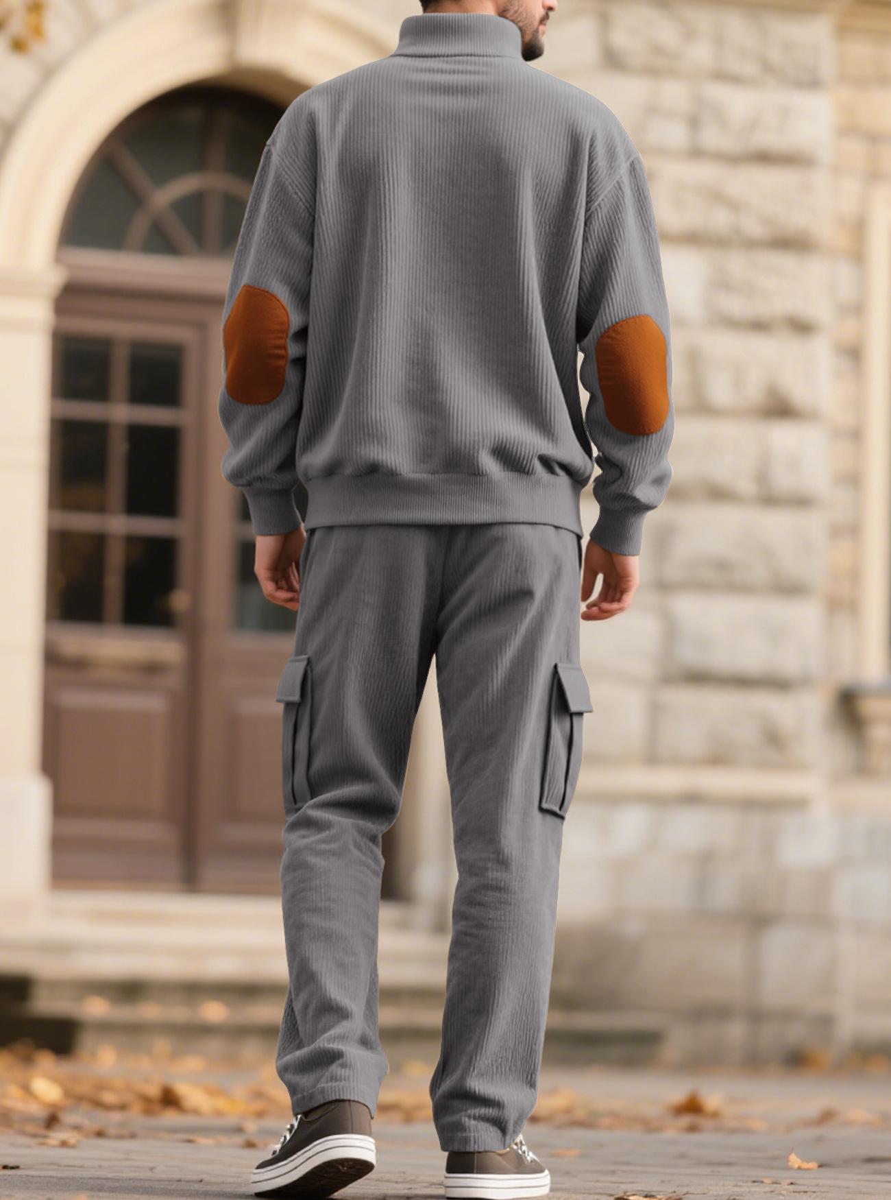 Men's Casual Sporty Corduroy Two-Piece Set (Long-Sleeve Collared Top & Loose-Fit Utility Pants) – Euro-American Style
