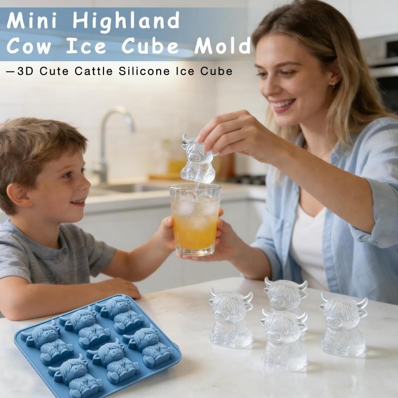 Mini Highland Cow Ice Cube Mold, Cute 3D Silicone Ice Tray, Cow Shape Ice Cubes, Ideal for Whiskey, Drinks, Parties, Bars, Birthdays, Gifts (6 Compartments)