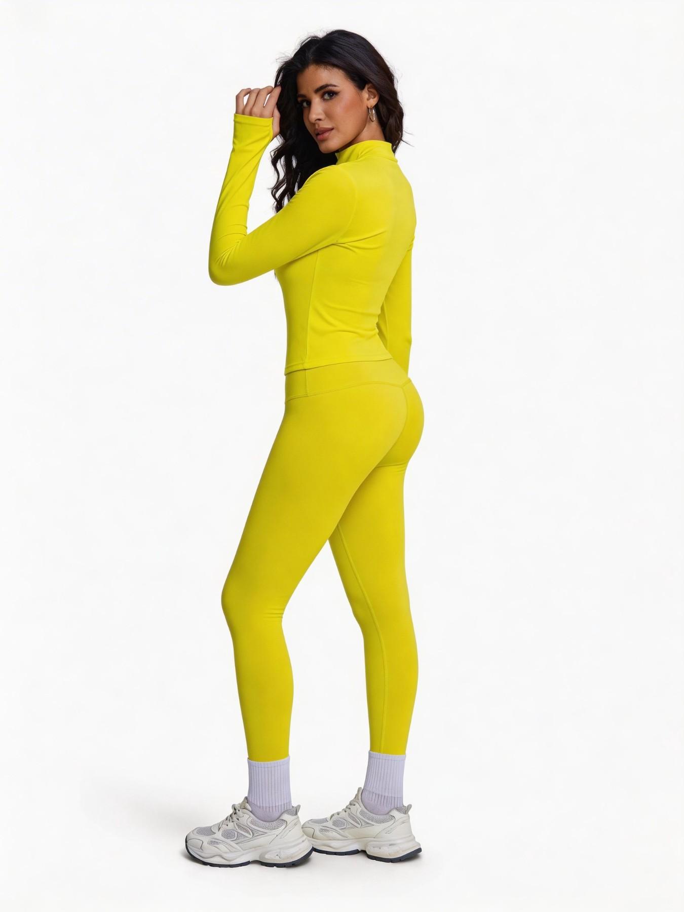 Women's Two-Piece Sport Set, Long Sleeve Zipper Yoga Jacket & High-Waist Tight Pants, Slim Fit, Fall Winter, Gym Running Fitness