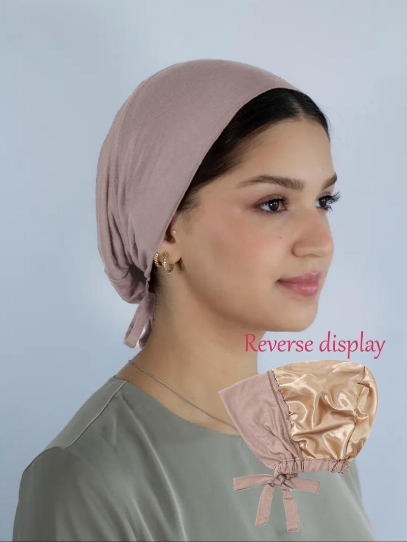 1pc Women's Solid Satin Lined Headscarf with Adjustable Ties, Breathable Comfortable Hijab, Perfect for Daily Wear, Ramadan and Eid