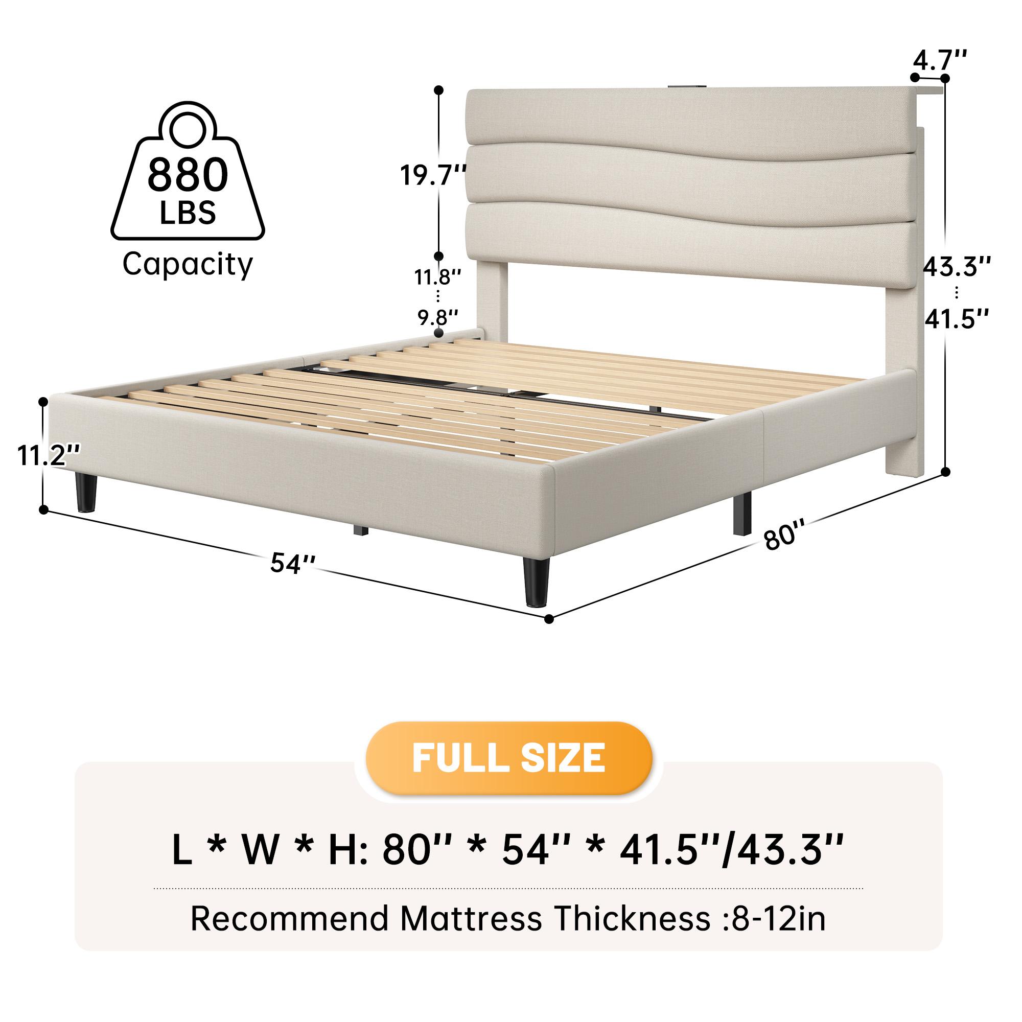 【JumpStar Sale】Raybee Quiet Luxury Upholstered Bed Frames for Queen with Headboard & Charging Station, No Mattress,Bed Frame with Storage Shelf, Flatform Bed Frame Holds 880LBS, No Noise, No Box Spring Needed, Twin, Full,King, Beige, Gray