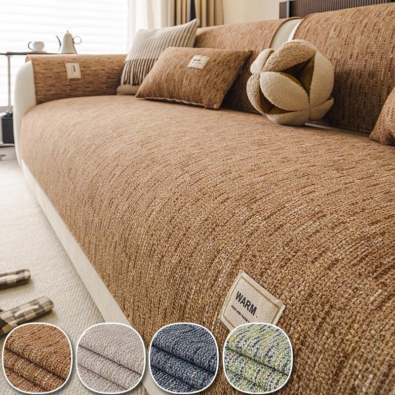 1pc Warm Label Chenille Sofa Cover, All Season Non-Slip Sofa Slipcover, Pet-Friendly Furniture Protector, Machine Washable Couch Mat for Living Room Home Decor