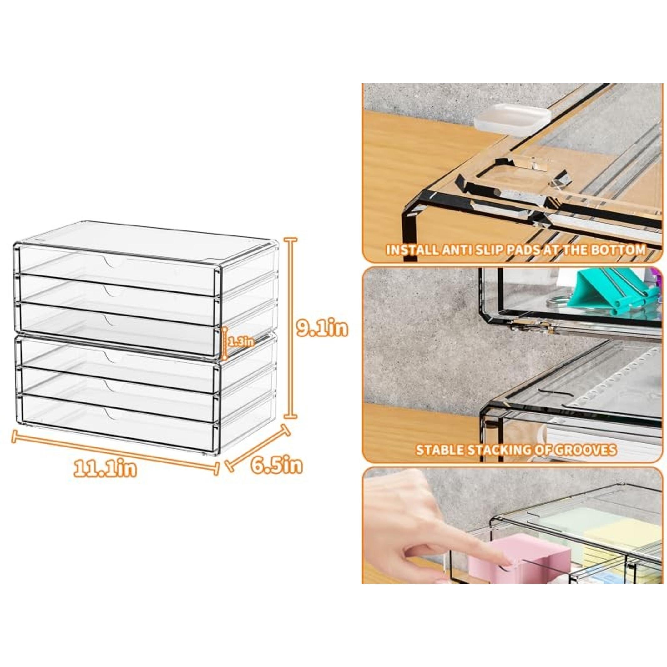 2 Pack Acrylic Storage Drawers With 6 Drawers,Stackable Desk Organizer and Makeup Organizer,Large Clear Office Supplies Organizer for Pen,Stationary,Palettes,Arts Craft Organizers and Storage