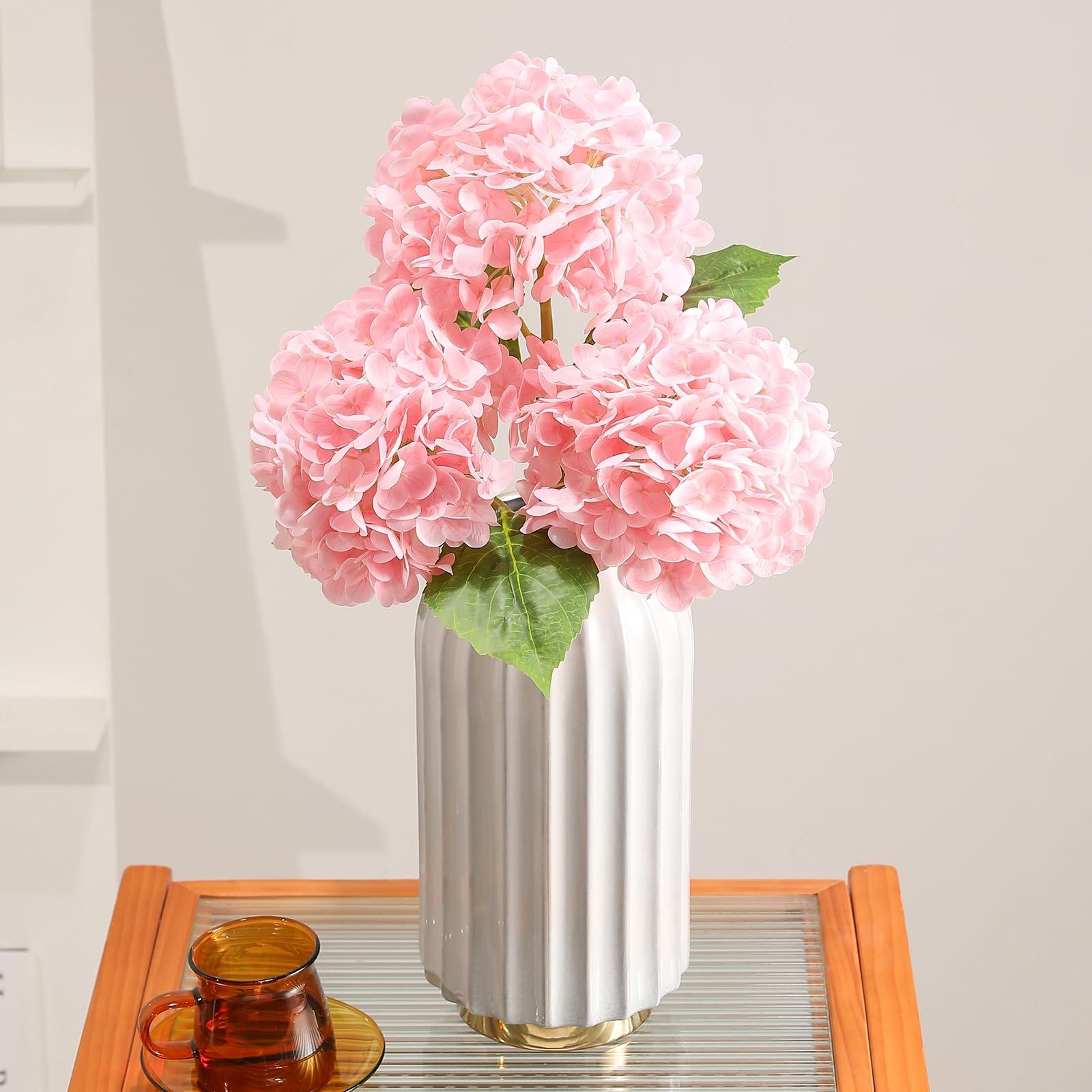 3 large diameter simulated hydrangea flowers, single stem realistic hydrangea flower, 54cm simulated tactile latex hydrangea flower decoration for weddings, parties, offices, and homes (without vases or other decorations)
