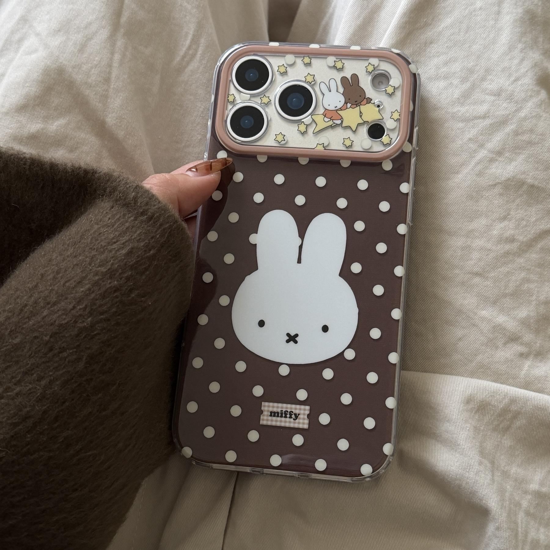 Bottom Polka Dot Miffy Case for Apple iPhone 17 Pro Max, 16 Pro Max, 15 Pro Max, 14 Pro, Creative Fashion Protective Phone Case Cover