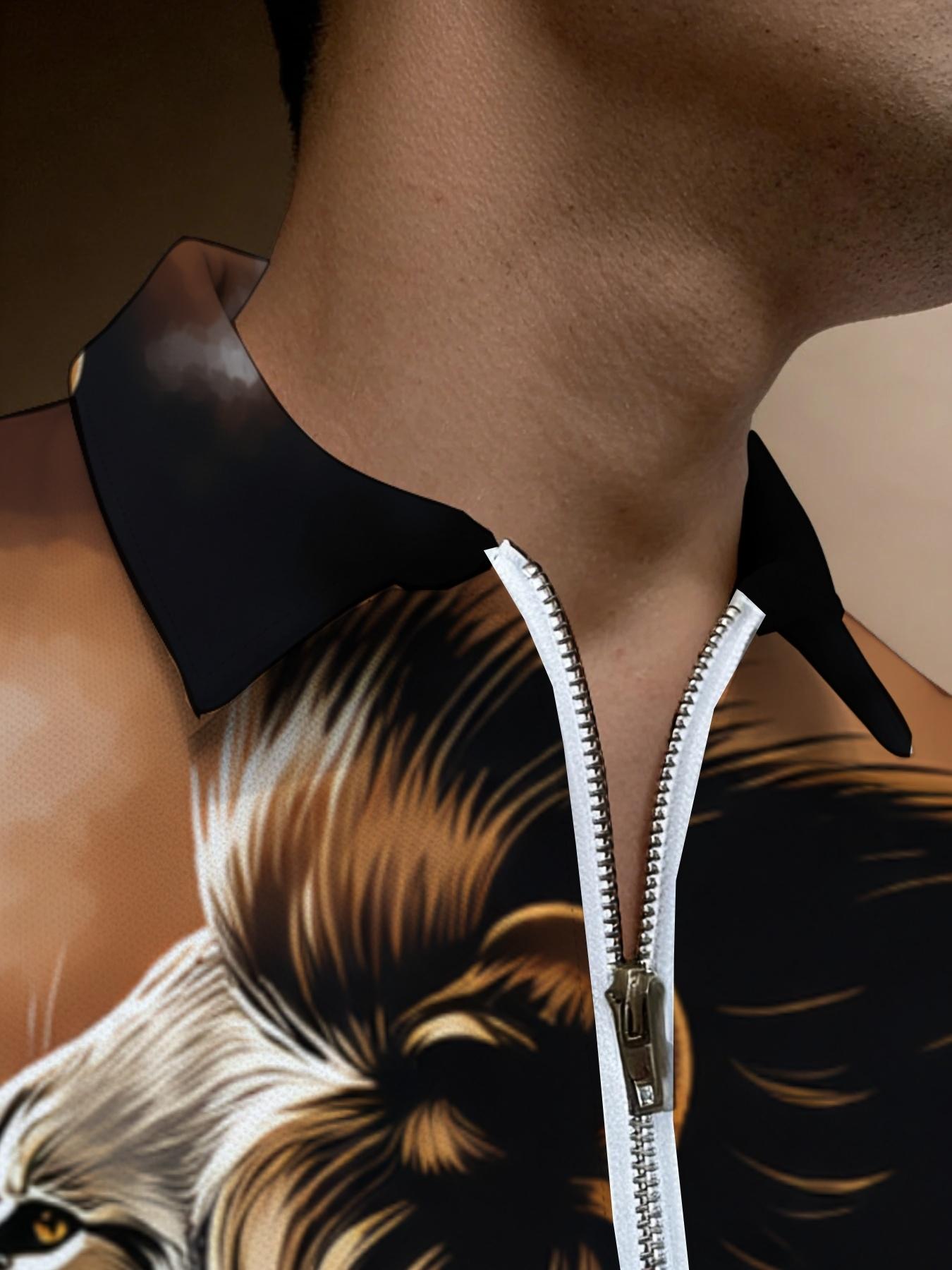 Men's Short Sleeve Polo Shirt with Lion Knight Pattern, 3D Printed Trendy Casual Top, Summer Personalized Men's Clothing