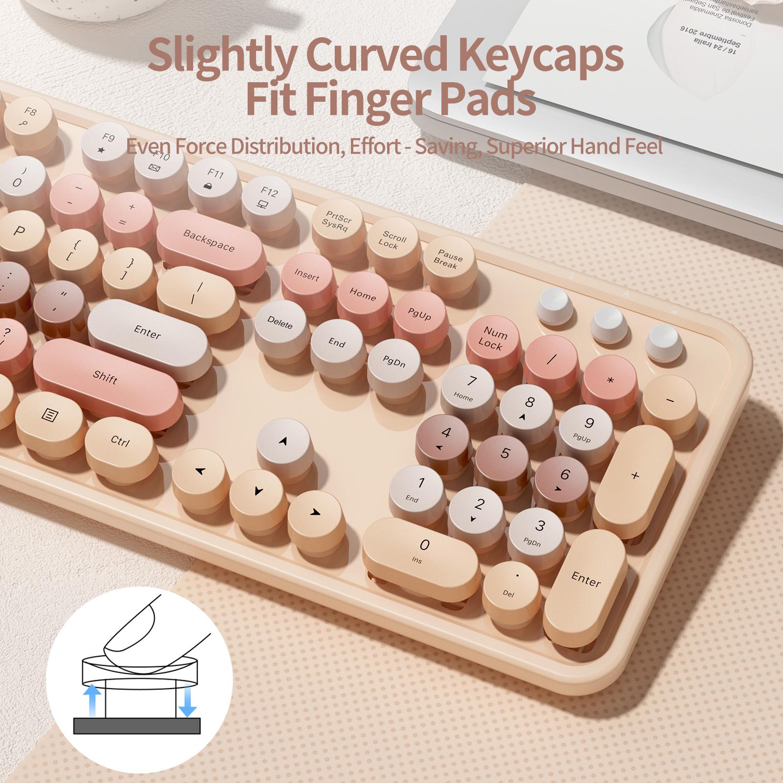 MOFii 1 Set Wireless Keyboard and Mouse Combo, Milk Tea Color Retro Round Keys, 2.4G Plug and Play Office Keyboard Mouse, Compatible with Laptop & Desktop, US Qwerty (Battery Not Included)