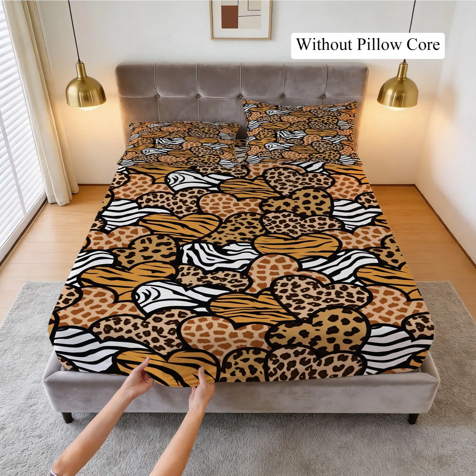 Bed Sheet Set With Leopard Print Patchwork Single-Sided Printing Pattern, Personalized And Wild Fashion Bedding Decoration For Young Girls, 1 Bed Sheet With 2 Pillowcases (Excluding Pillow Core), Suitable For Bedroom Decoration And Gifts For Teenagers And