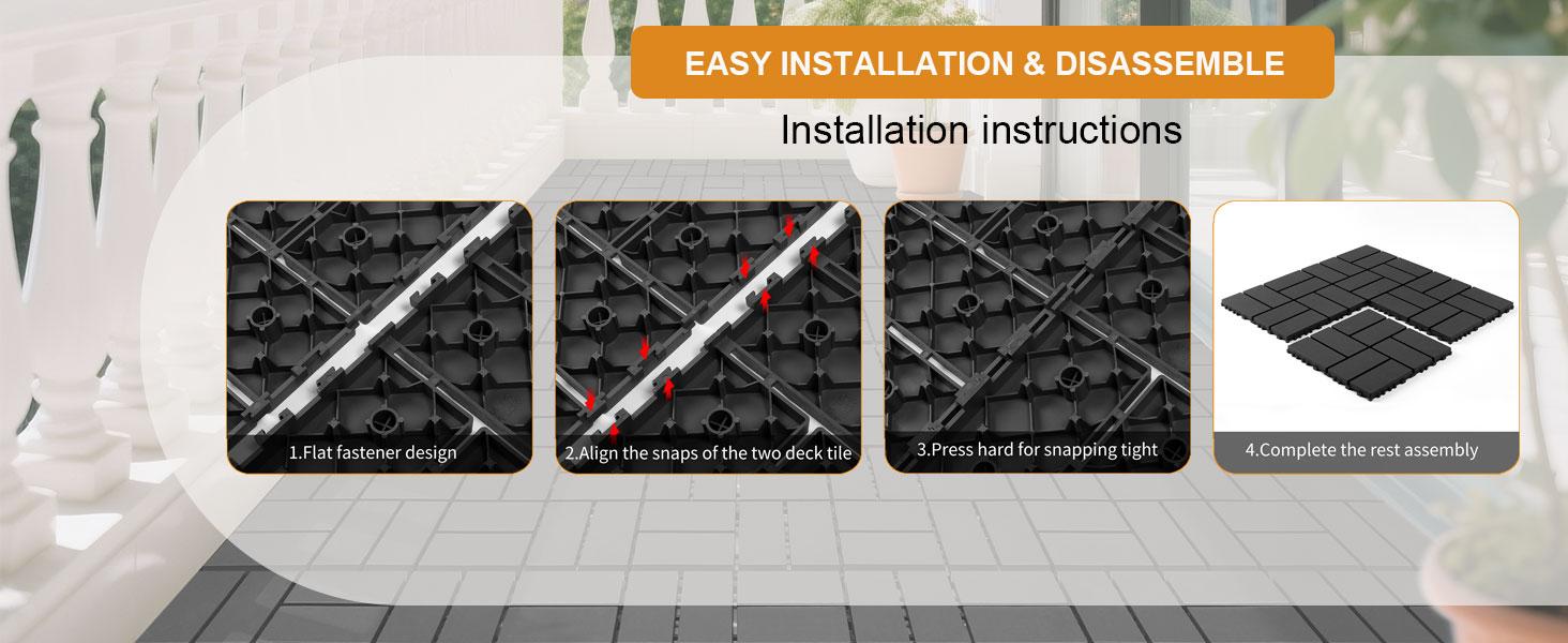 Interlocking Deck Tiles, 44 Pack ,12"x 12" Waterproof Outdoor Flooring All Weather Use, Patio Floor Decking Tiles For Porch Poolside Balcony Backyard