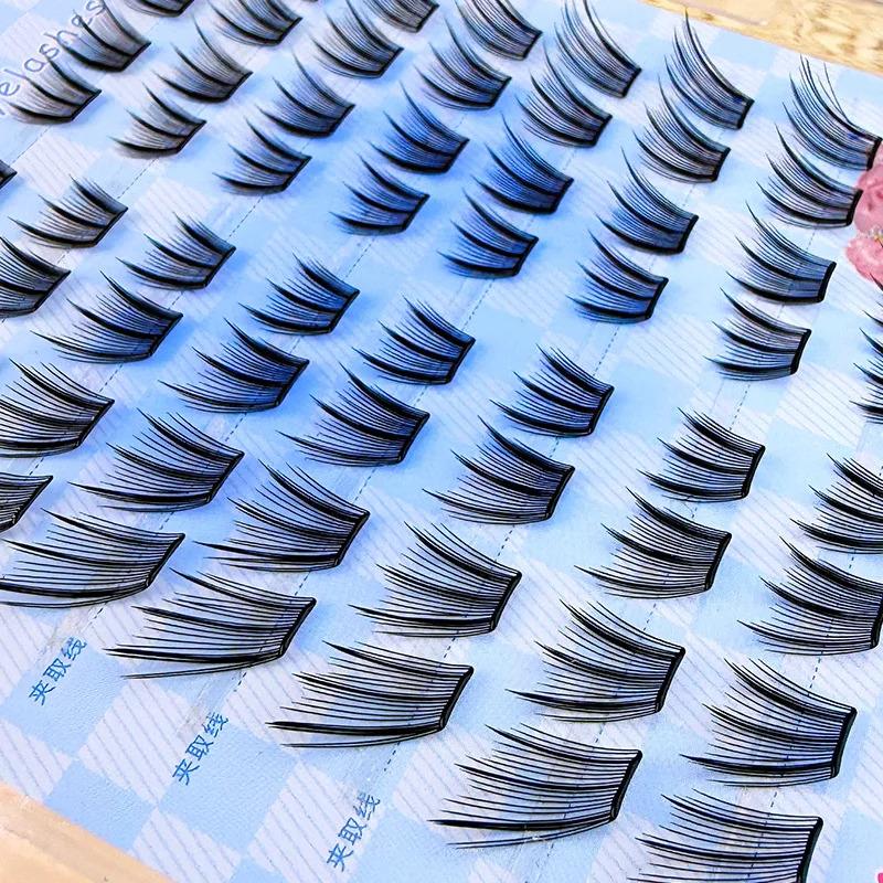 No Glue Self-Adhesive False Eyelashes Natural Curled Doll Eyes Thickening l Voluminous Winged Individual Lashes  For Daily Use 10-12mm