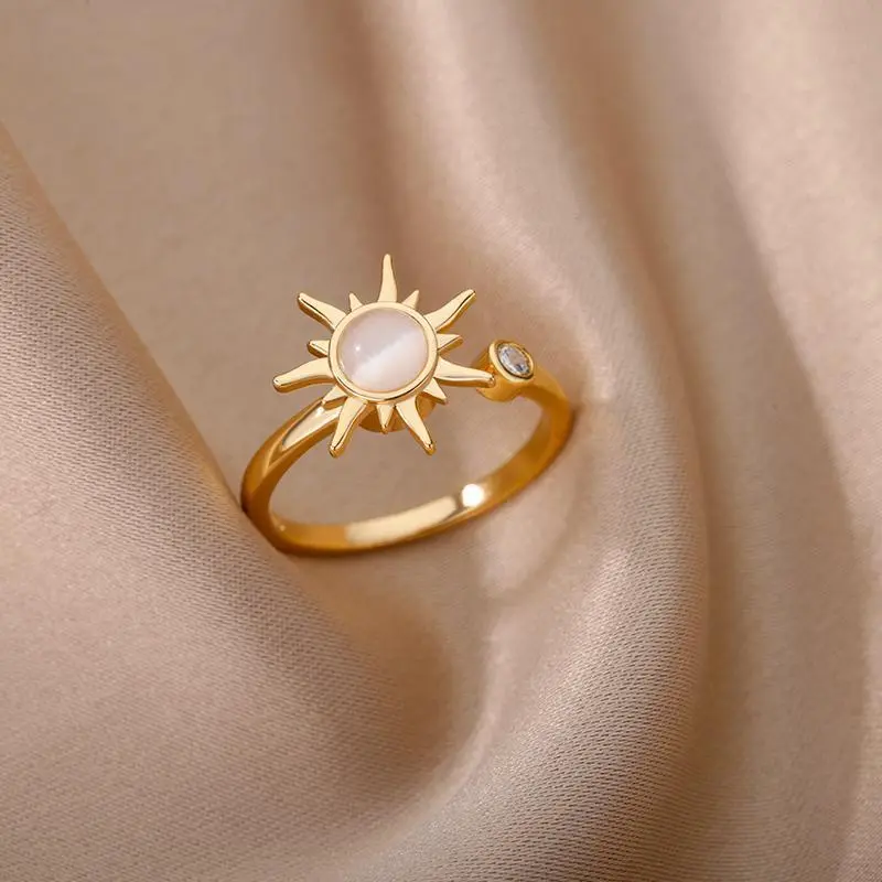 Rotatable Sun Rings for Women 316L Premium Stainless Steel Ring Sunflower Aesthetic Jewelry Finger Accessories