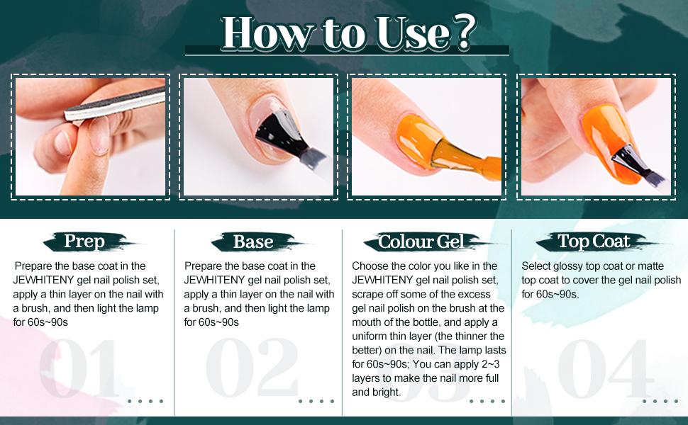 JEWHITENY Gel Nail Polish Kit, Soak off Nail Lamp Gel Polish Starter Kit with 2pcs Glossy & Matte Top Coat and 2pcs Base Coat Gifts for Women