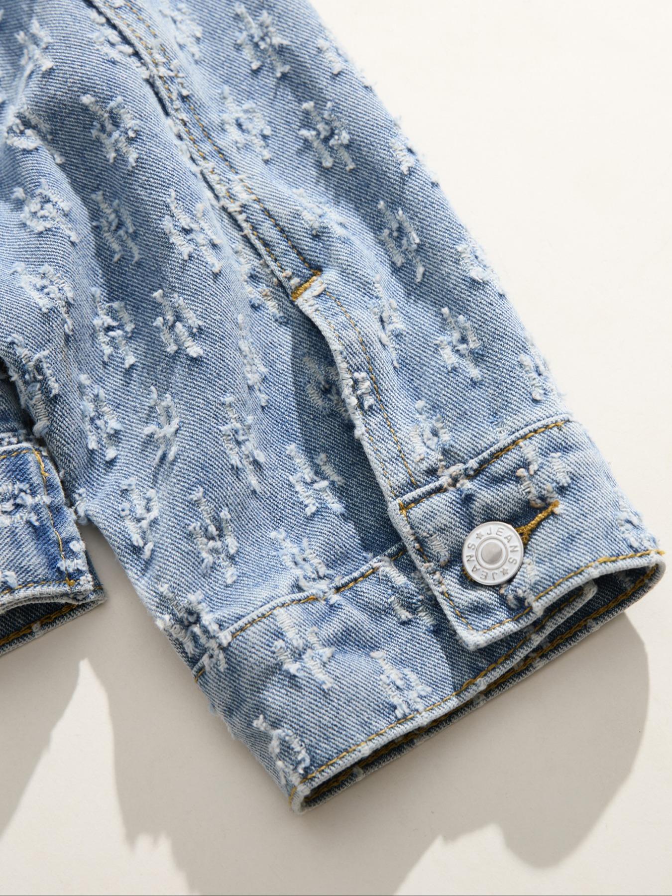 Men's Trendy Street Style Washed Light Color Single Button Long Sleeve Denim Jacket, Casual Ripped Jean Coat, Perfect Gift for Boyfriend