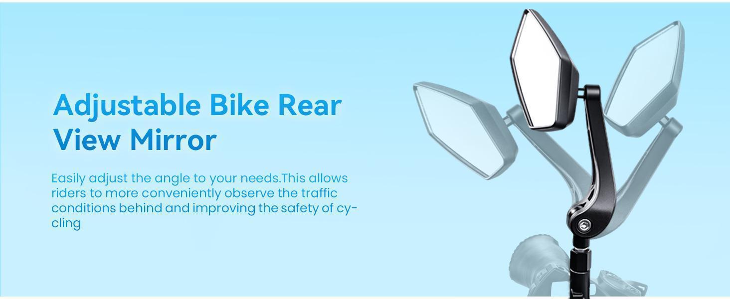 Mirror Handlebar 2pcs 360° Adjustable, Wide Rear View Mirror Bicycle Mirrors for Handlebars with Scratch Resistant Glass, Bike Rear View Mirror for Scooter, Motorcycle, Bike Accessory