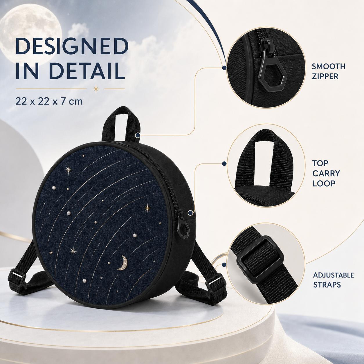 Women’s Round Shape Mini Backpack Purse - Vintage Aesthetic, Unique Pattern, Lightweight Casual Wear Gym Bag for School/Travel, Stylish Fashion Gift Accessory