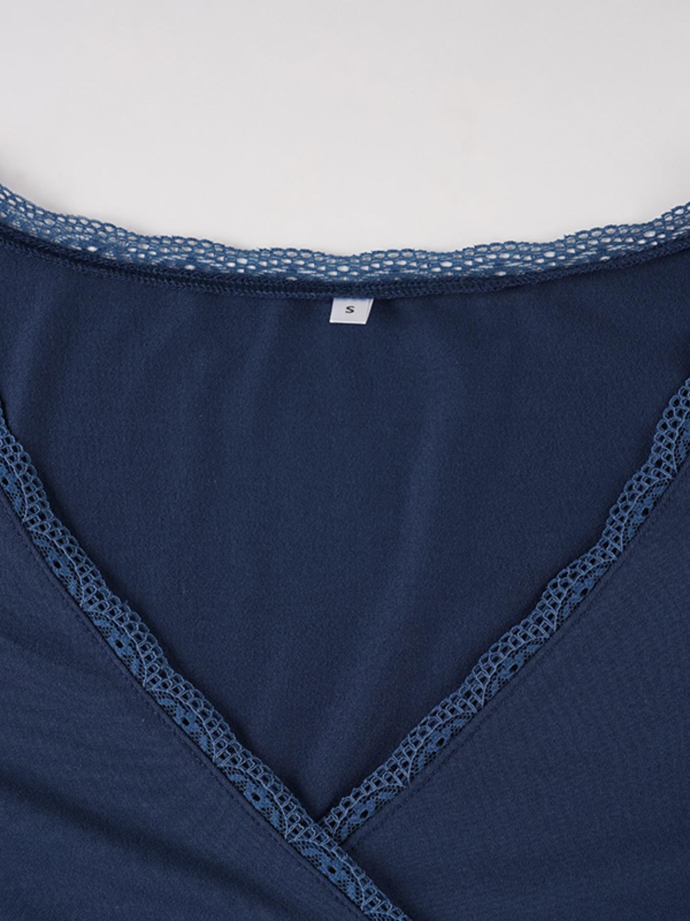 Basic Lace Cross Chest A-Line Knit Tee Blouse, Fall & Winter Fashion, Fitted Plain Design, Versatile Autumn Winter Top