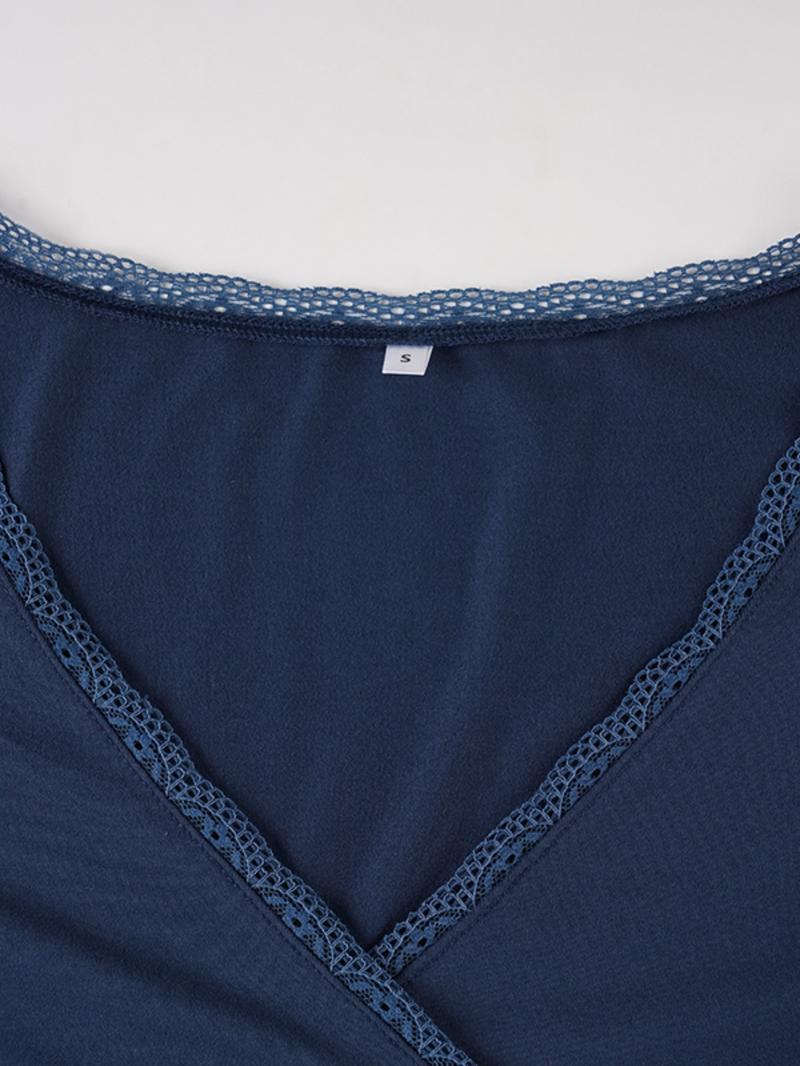 Basic Lace Cross Chest A-Line Knit Tee Blouse, Fall & Winter Fashion, Fitted Plain Design, Versatile Autumn Winter Top Basic Lace Cross Chest A-Line Knit Tee Blouse, Fall & Winter Fashion, Fitted Plain Design, Versatile Autumn Winter Top