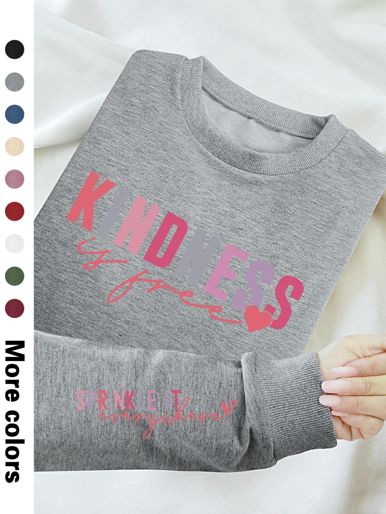 Women's Heart & Letter Print Drop Shoulder Fitted Sweatshirt, Casual Long Sleeve Round Neck Pullover for Fall & Winter, Women's Clothes for Daily Wear, Womenswear