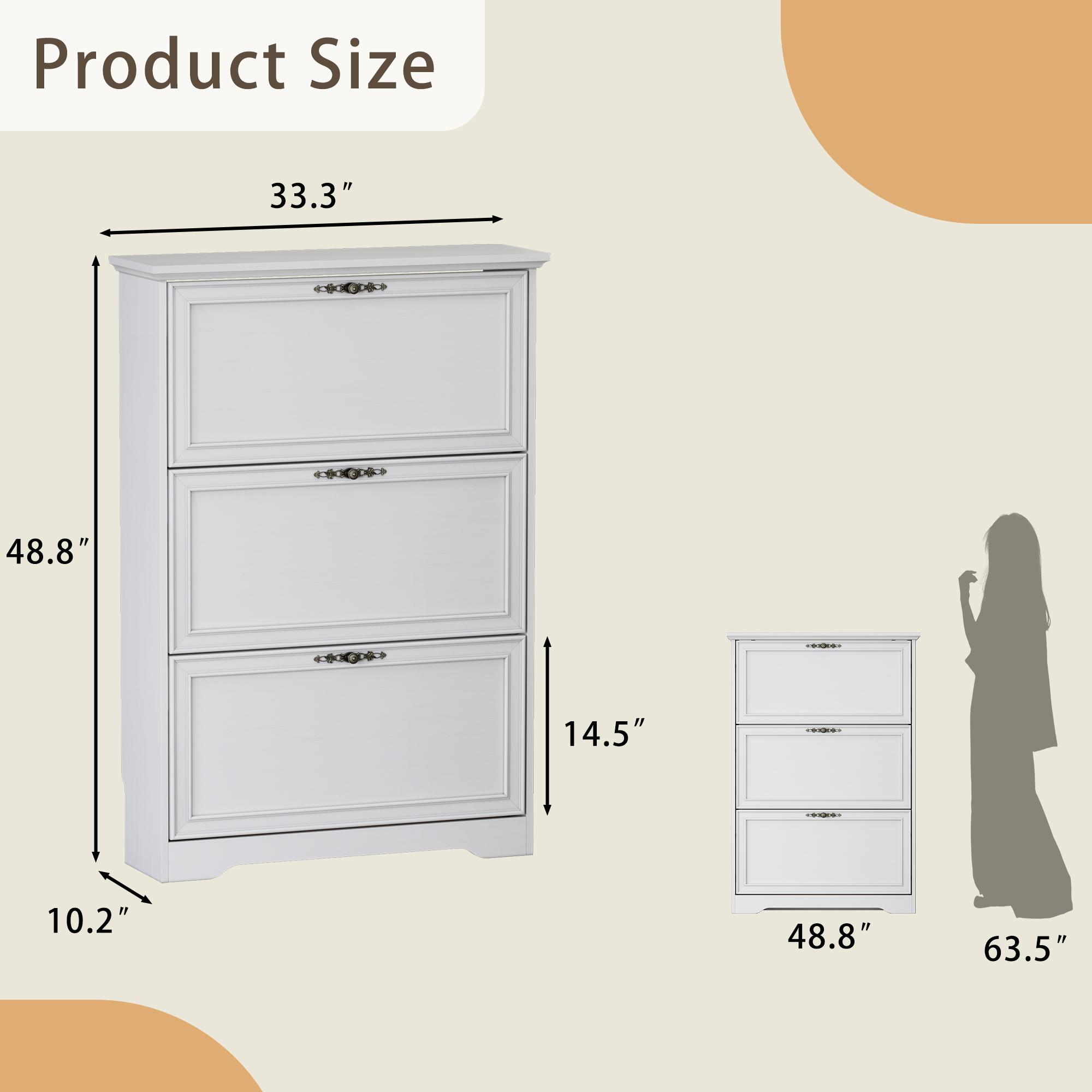 3 Flips Shoe Cabinet for Entryway, Narrow Shoe Storage Cabinet with Adjustable Shelves, Wooden Space-Saving Organizer and Rack for Foyer, Closet, Hallway