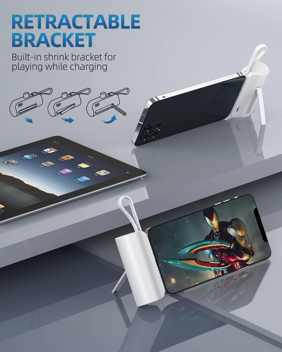 Portable Charger with Built in Plug, Tiny Power Bank Small Battery Pack Compatible with iPhone 14/14 Pro/13/13 Pro/12/12 Pro/11/XR/XS/X/8/7/6,AirPods