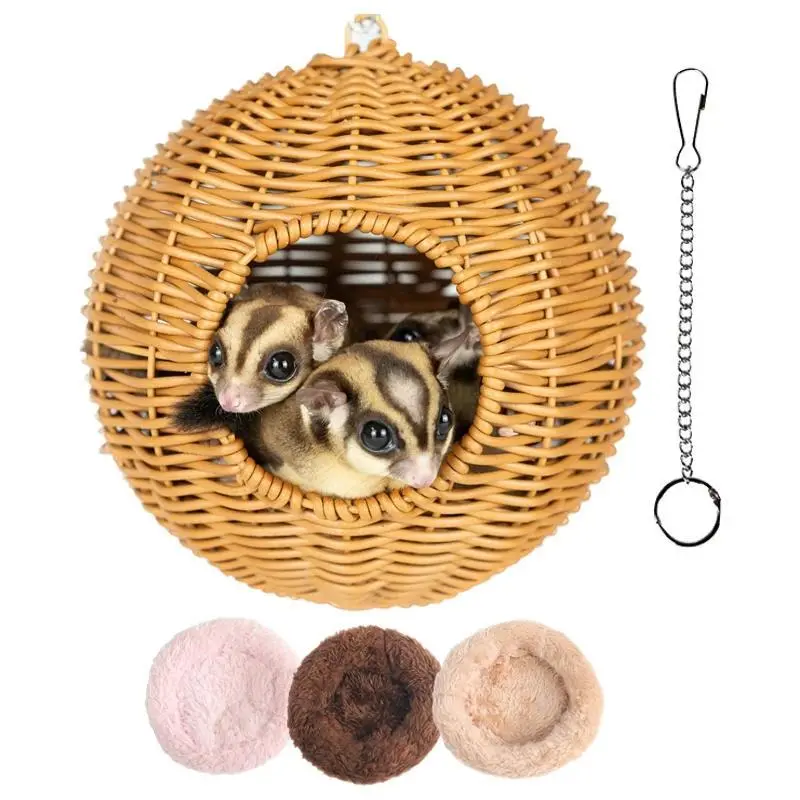 Sugar Glider Pouch Pet Glider Cage Sleep Bag for Small Animals Squirrels Marmosets Rats Hamsters Metal Frame PP Rattan Durable