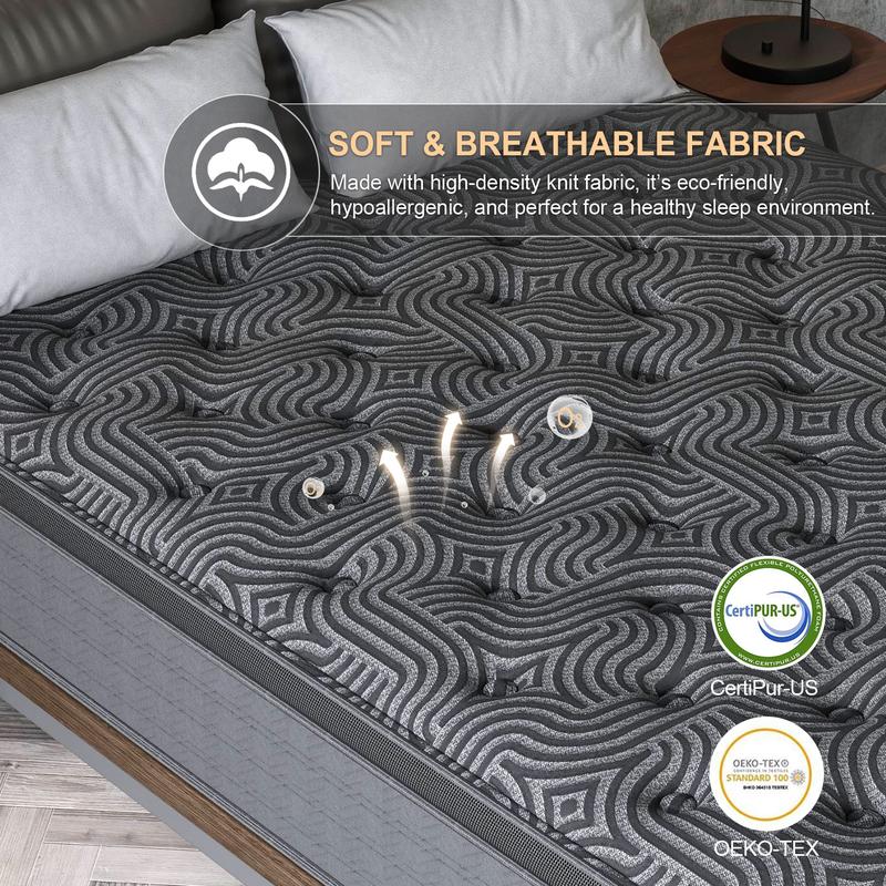 9 /12/14 Inch Gel Memory Foam Mattress Twin Full Queen King Bed Hybrid Spring Mattress  In A Box ，Medium Firm for Motion Isolation, Edge Support