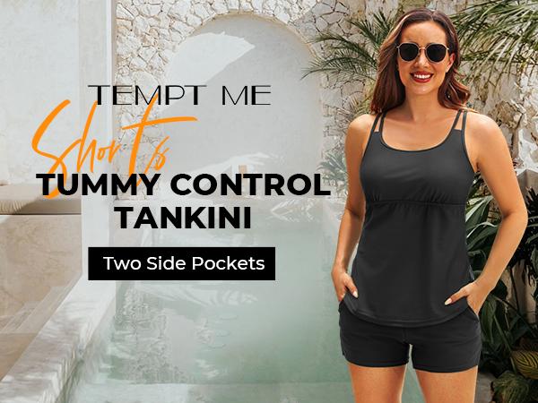 Tempt Me Purple Leaves Two Piece Tankini Swimsuits for Women Tummy Control Bathing Suit with Shorts Athletic Swimwear