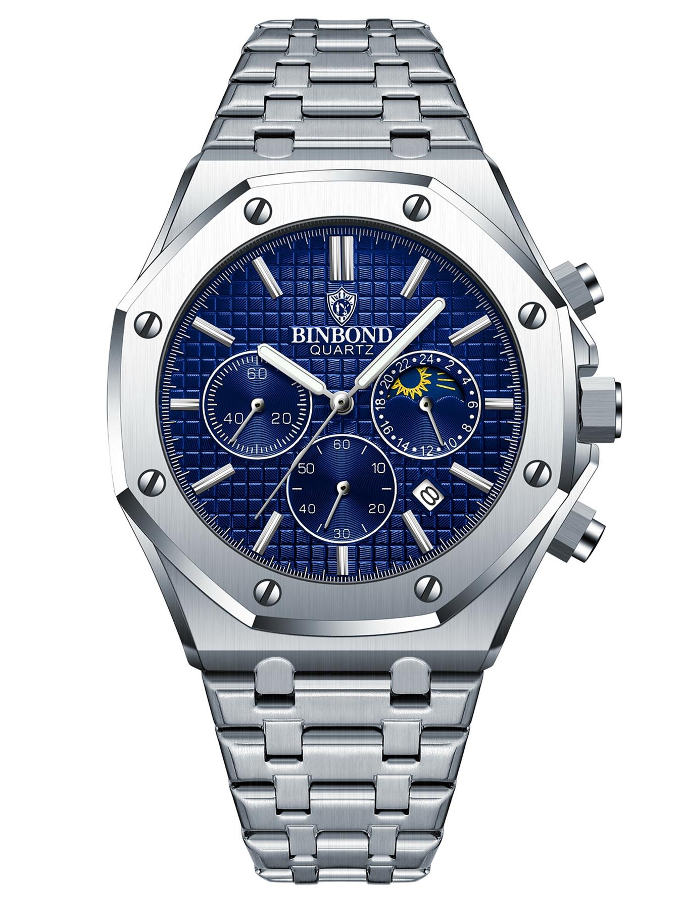 BINBOND Top Brand BO161 Men's Casual Watch Luminous Stainless Steel, Waterproof Men's Date Calendar Clock, Casual Business Round Dial Quartz Watch for Men, Fashion Stainless Steel Watches for Parties and Daily Wear, Versatile with Box BINBOND Top Brand BO161 Men's Casual Watch Luminous Stainless Steel, Waterproof Men's Date Calendar Clock, Casual Business Round Dial Quartz Watch for Men, Fashion Stainless Steel Watches for Parties and Daily Wear, Versatile with Box