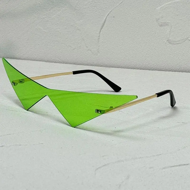 Cat Eye Rimless Sunglasses Women Fashion One Piece Lens Sun Glasses Female Trend Triangle Eyewear Men UV400