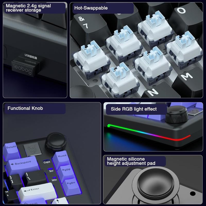 HOT LEOBOG Alice A75 Ergonomic Keyboard, Wireless Mechanical Gaming Keyboard Tri-Mode BT5.0/2.4G/Wired with Joystick and Knob, 75% Layout RGB Backlit Gasket Hot Swappable Linear Switches for Win Mac PC