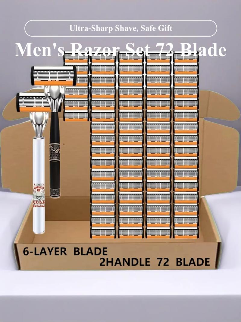 Classic Men's Razor with 72 Ultra-Sharp Durable Blades, Progressive Design for a Safe, Smooth and Painless Shaving Experience, Includes 2 Non-Slip Handles, Perfect for Holiday Gifts