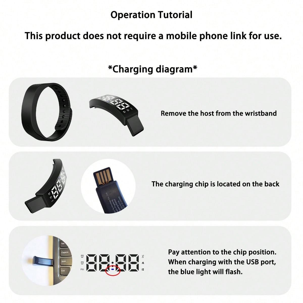 LED Fashion Smart Bracelet Unisex, Time Display, Vibration Alarm, Step Counter, Calorie Tracker, Sleep Monitor, Daily Wear