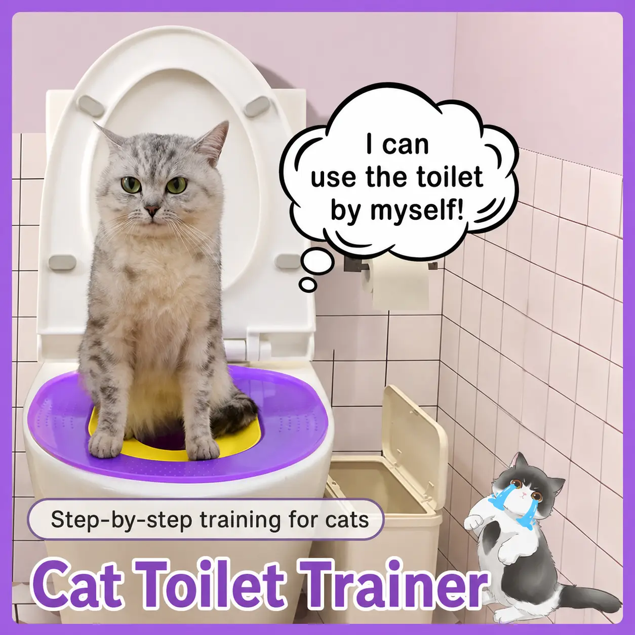 Large All-in-1 Cat Litter Box - Built-In Litter Tray, Designated Toileting Area, Beginner-Friendly Cat Toilet Trainer System