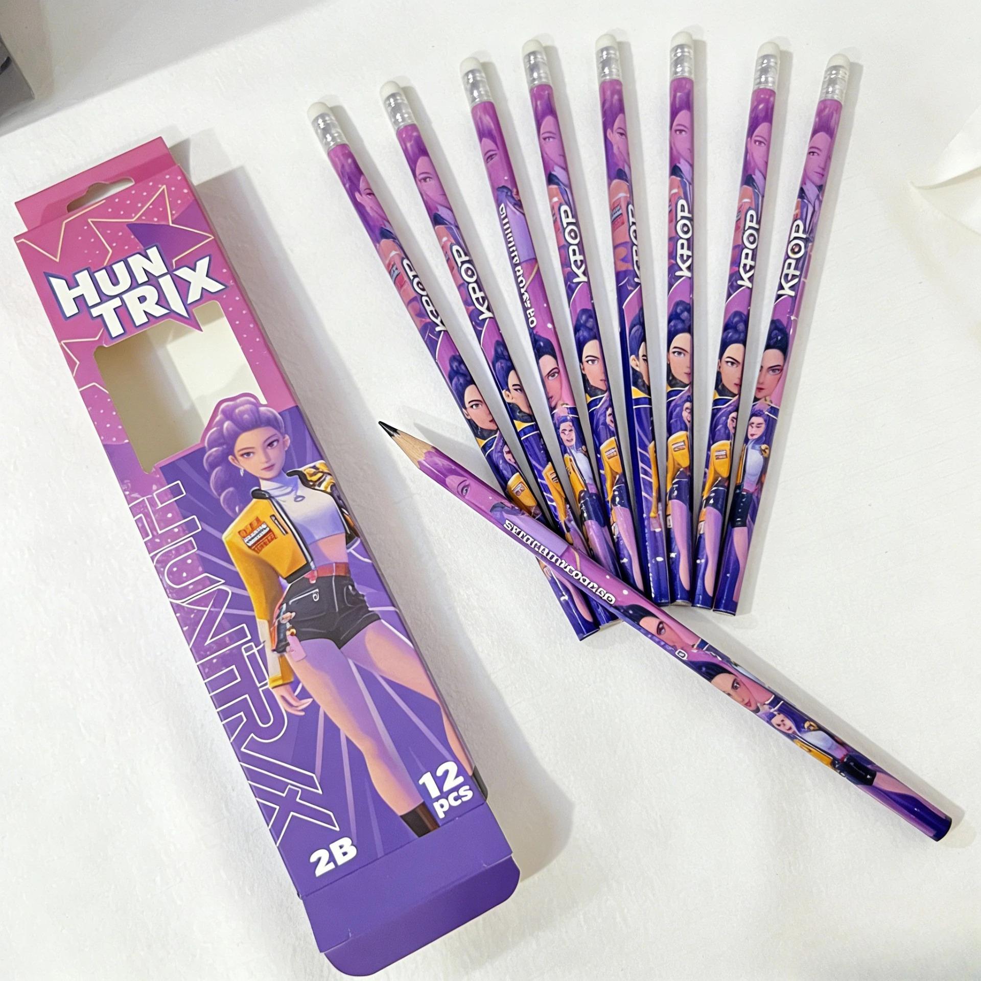 12Pcs/Set Witch Hunting Team Cartoon Pencils Cute Black Wood Pencils Festival Stationery Gift for Kids