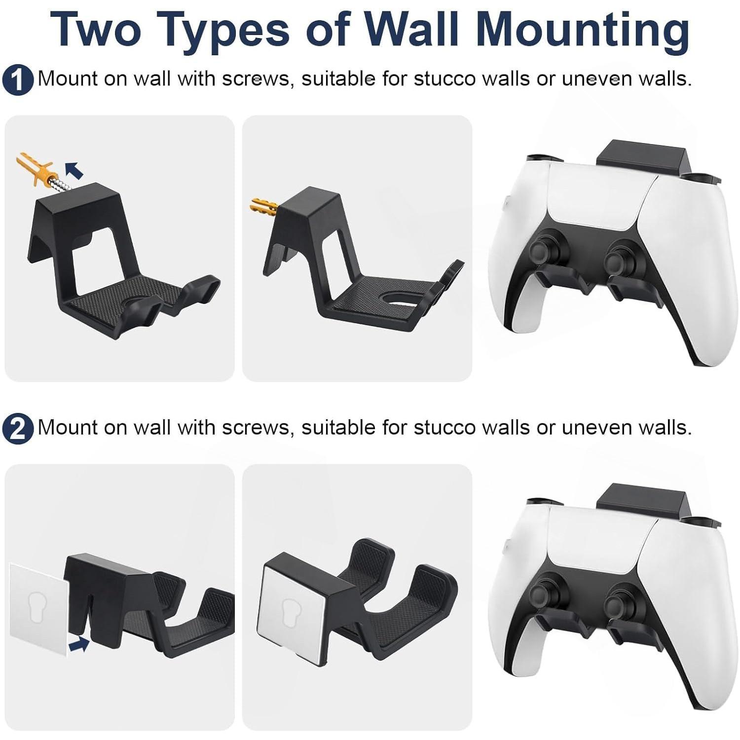 Universal Game Controller Wall Mount Holder, 2-Pack Adhesive Gamepad Storage Organizer, Fits Ps5/ps4/switch/xbox-One, Space-Saving Design
