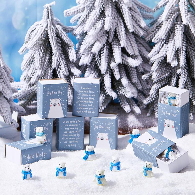 Mini Resin Figures Gift Boxes 12/24/36/72/100 Sets Polar Bears with Positive Container Inspirational Bluk Emotional Support Gifts for Students Coworker Employee Friends for Winter New Year Party Favor Office Desk Decor Exchange Ideas