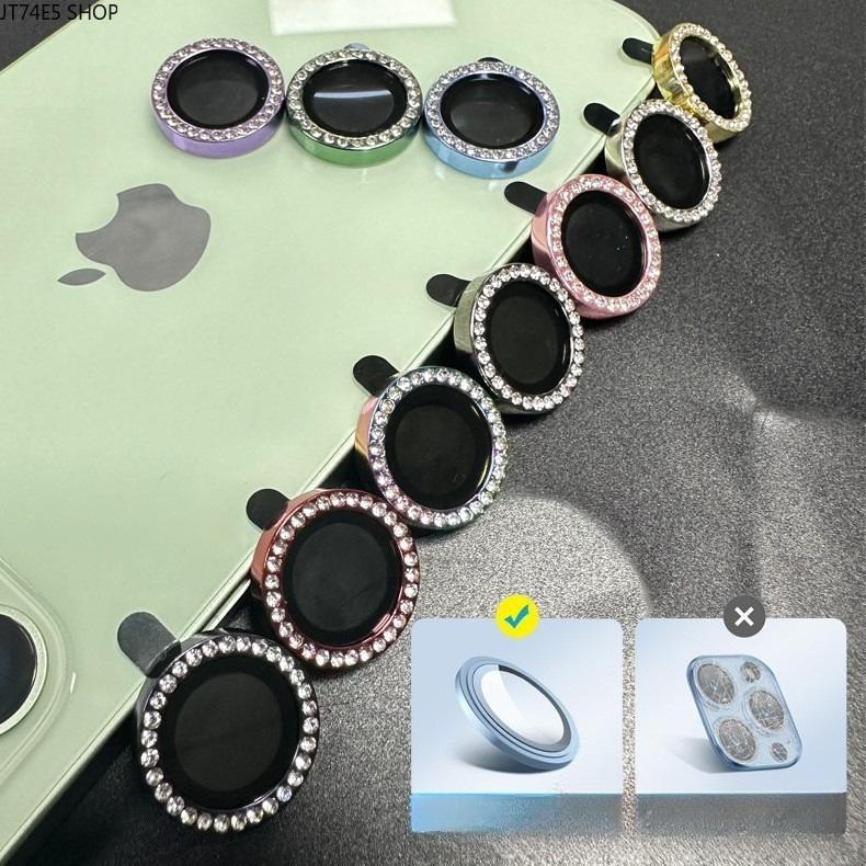 Fashion Accessory 9H Tempered Glass Camera Protector with Shiny Glitter Diamond Lens Film, Gold Eagle Eye Metal Ring, Easy-Install Mobile Accessory for iPhone 12 Pro Max/13/13 Mini/15/16 Pro Max/17 [Single Piece], [Single Piece] 13/13Mini/12Promax