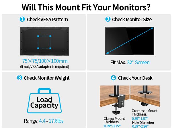 MOUNTUP 17"-32" Triple Monitor Stand for Desk Holds Up to 17.6 lbs per Arm, MU3005