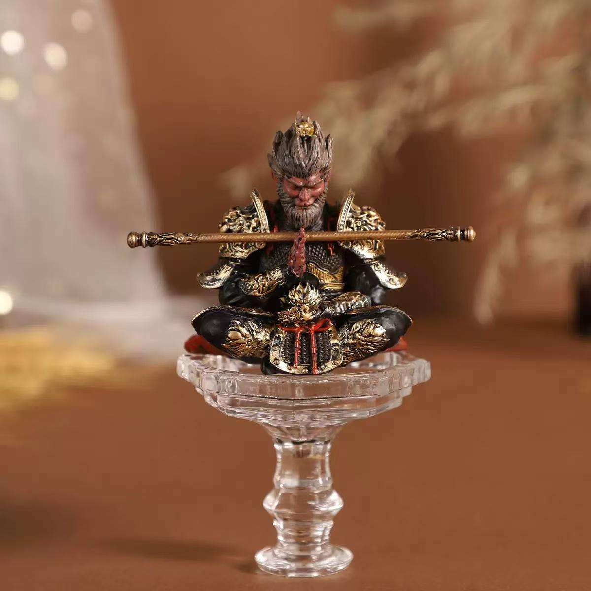 Hand-Painted Monkey King Statue Figurine with Golden Staff, Unique Car Dashboard Decor, High-Quality Mythical Chinese Art Collectible