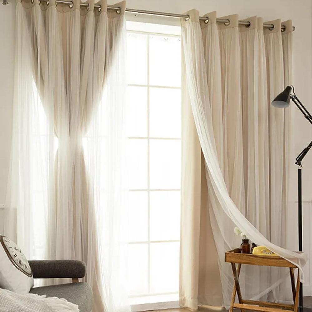 Double Layer Curtain, Solid Color Blackout Curtain, 1 Piece, Fashionable Home Decor for Living Room & Bedroom, Window Curtain