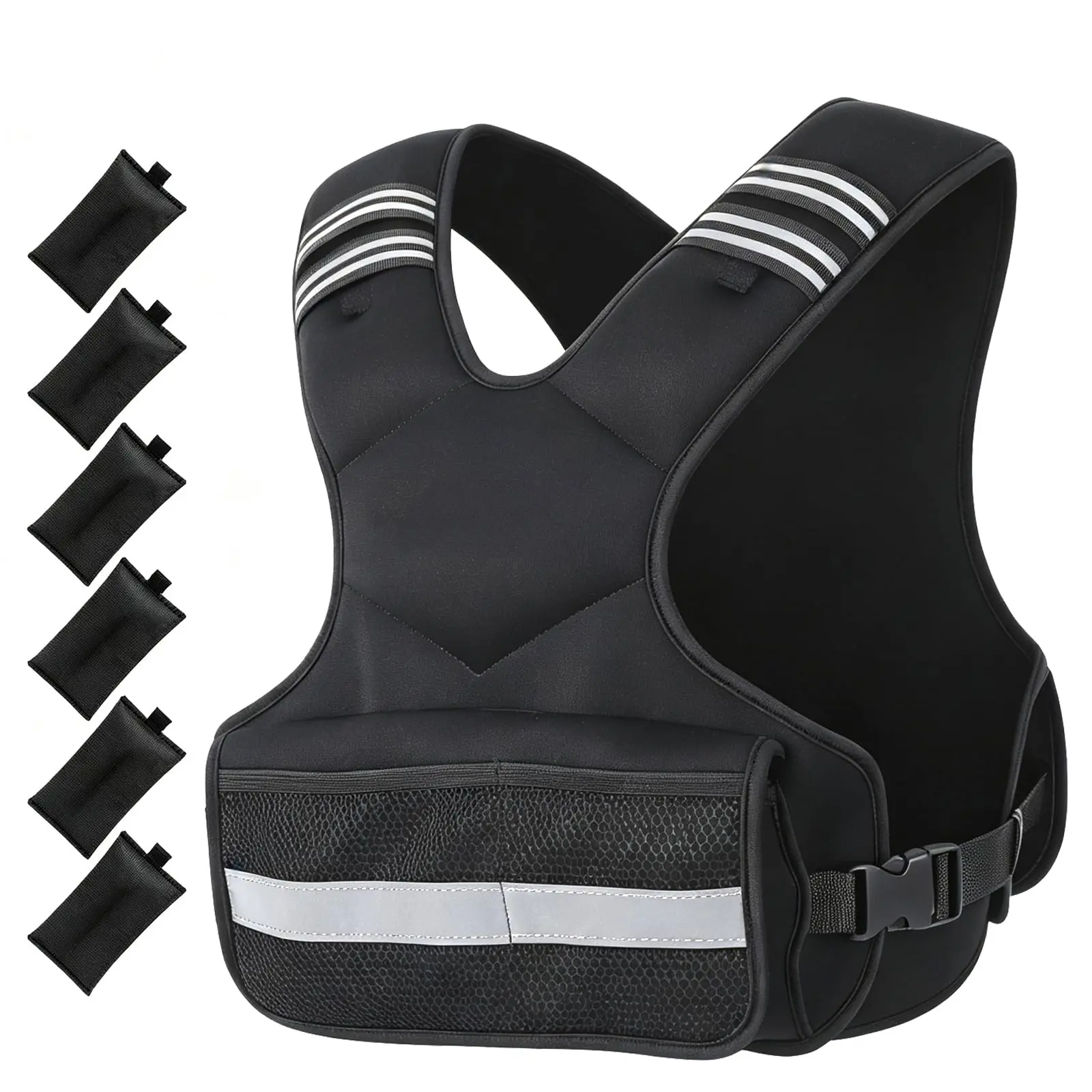 Adjustable Weighted Vest for Men Women, Removable Weights, Reflective Strips,  Adjustable Buckle Strap, Workout Training & Walking Gear with Phone Pocket